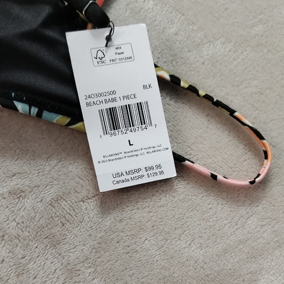 Billabong Black and Pink Floral One Piece Swimsuit NWT - Picture 4 of 14